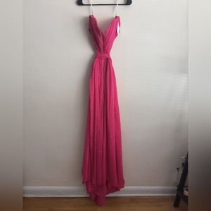 Miss Circle Pink Deep V Neck High Slit Gown Dress Large